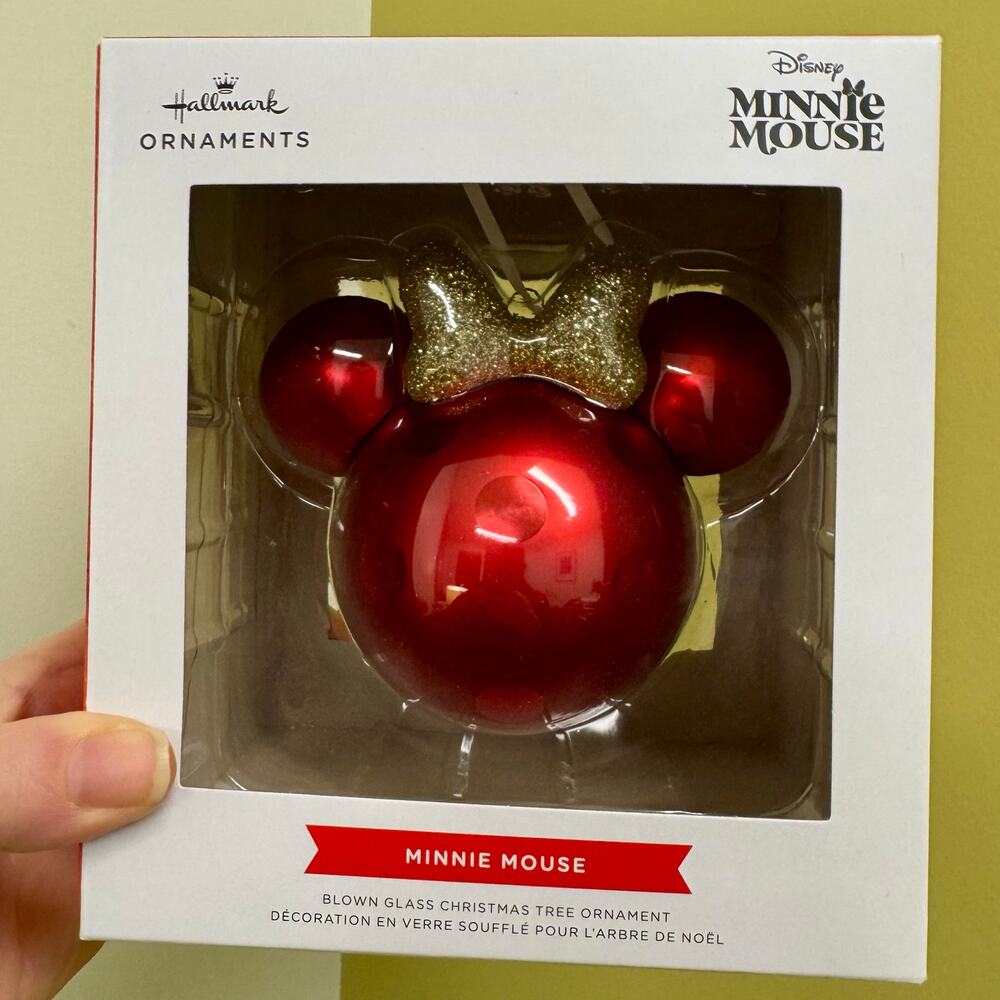 Hallmark Disney Minnie Mouse Ears Bow Blown Glass Ornament Classic Retro
